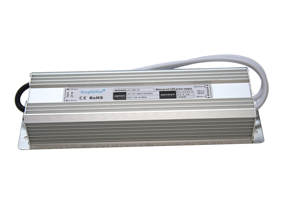8.5A Stable 12V DC กันน้ำไดร์เวอร์ LED 100W, IP68 LED พาวเวอร์ซัพพลายที่มีสัญญาณรบกวนต่ำ