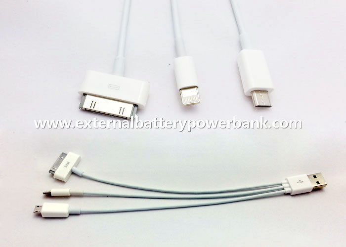 สีขาวที่ 3 ใน 1 รอบสายชาร์จ USB กับ Micro / 4G / 8pin เชื่อมต่อ