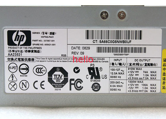 วัสดุ Compaq 337867-001 1300W HP Server พลังงานกับ Active พัดลม