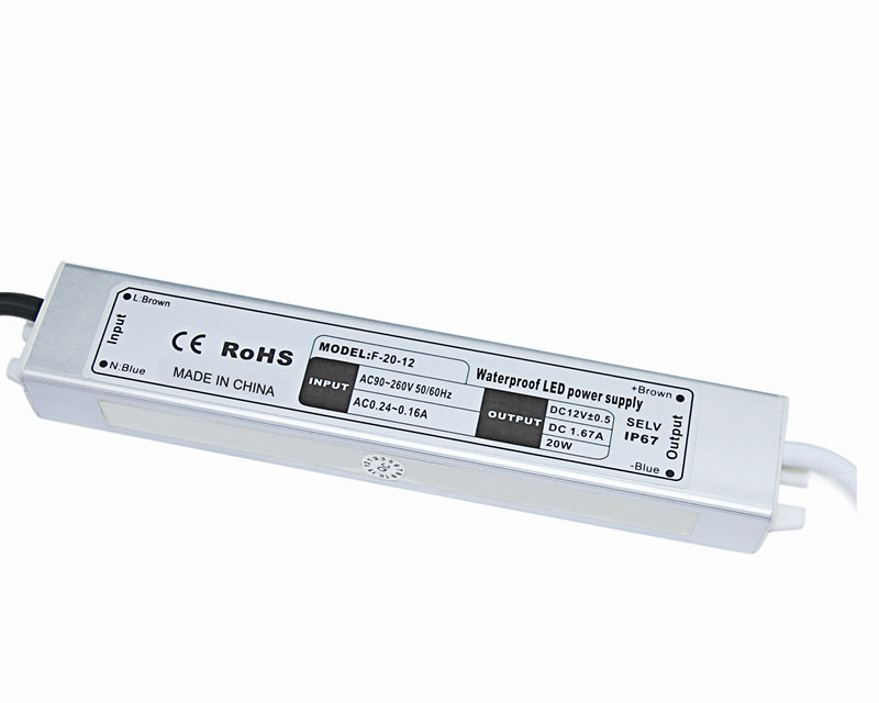 ไดร์เวอร์ LED DC 12 / 24V AC 110-264V 20W กันน้ำสำหรับจอแสดงผล LCD